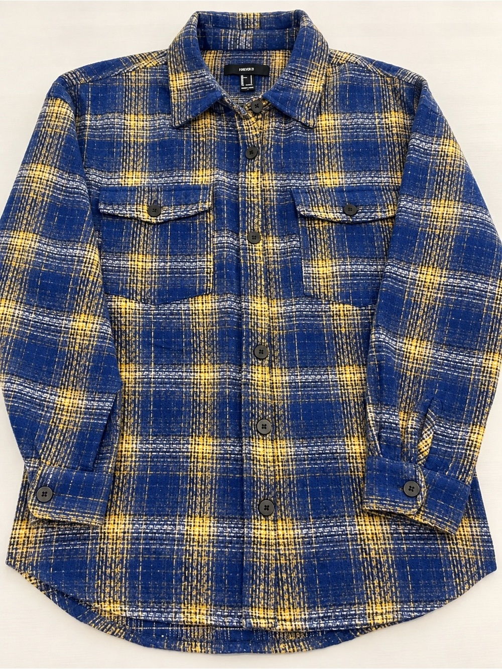 Forever 21 Blue & Yellow Plaid Button-Front Women’s Jacket
